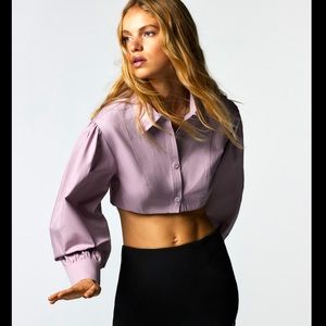 Zara 100% Cotton Lilac Voluminous Poplin Cropped Shirt